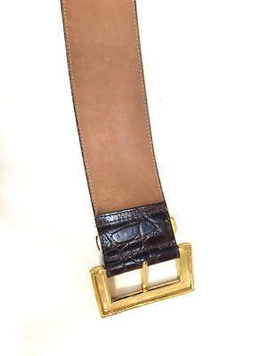 Vintage Linea Pelle by Mira K Brown Croco Belt – Size M, 1980s–90s-GORGEOUS!! LINEA PELLE Mira K Designer Belt Wide Brown Croc Leather  main image 3