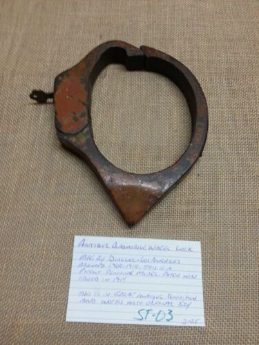 Antique 1913 Disclock Model T Tire Lock with Original Key Works Well
