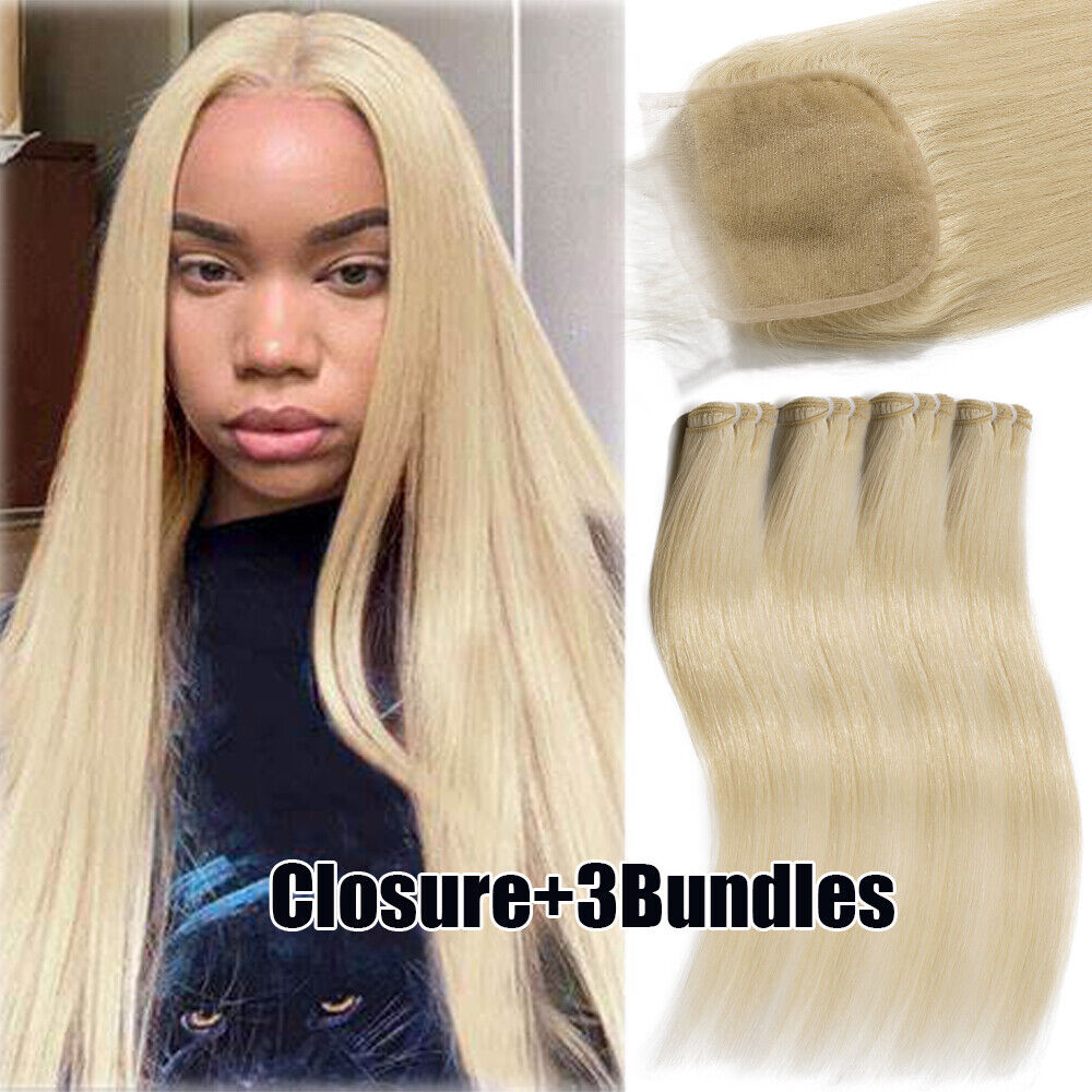#613 Blonde 3Bundles with Swiss Lace Closure Brazilian 9A Virgin Human Hair Weft Natychmiastowa dostawa wysokiej jakości