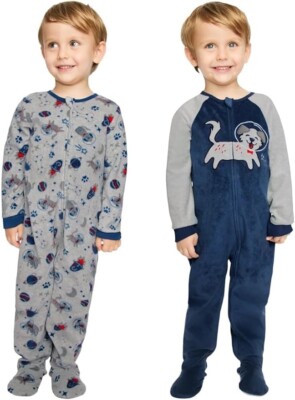 Kids Headquarters 2-Pack Blanket Sleepers | Space Puppy Cozy Fleece PJs | 12M