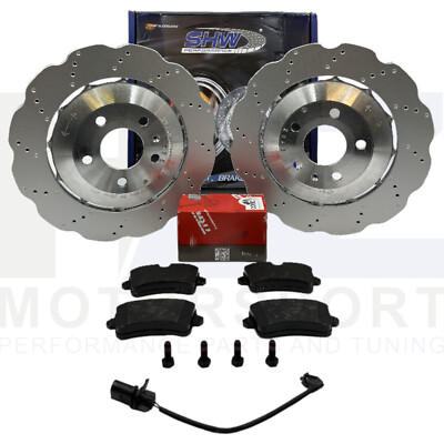 SHW Performance Rear Wavy Drilled Brake Discs TRW Pads Sensors Audi RS4 B8 Avant