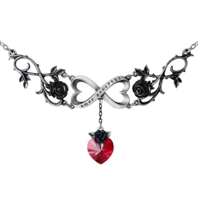 ALCHEMY INFINITE LOVE HALSKETTE schwarz Rosen rot Kristall Herz ewige Liebe Goth