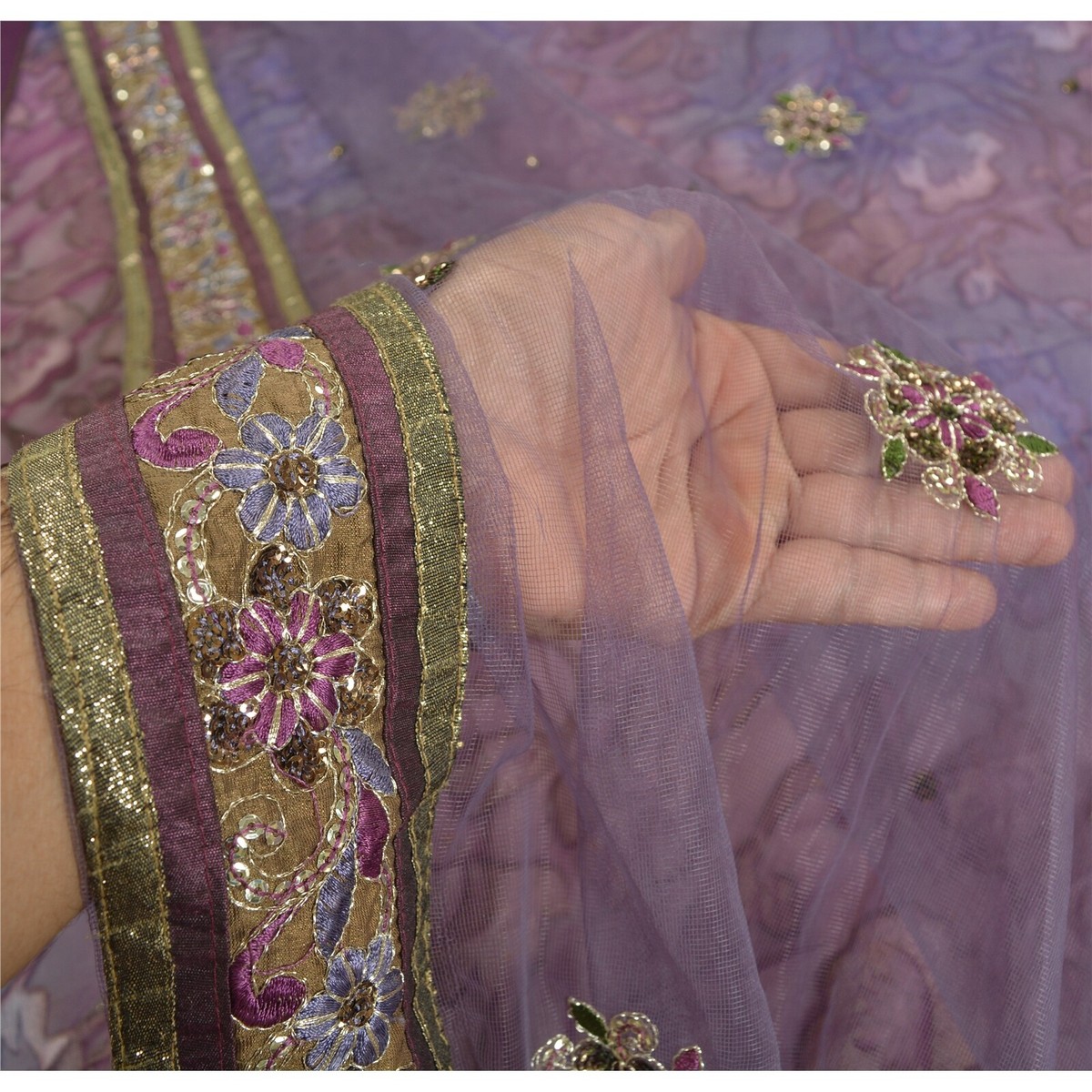 Sanskriti Sanskrit Vintage Purple/Green Sarees Embroidered Net