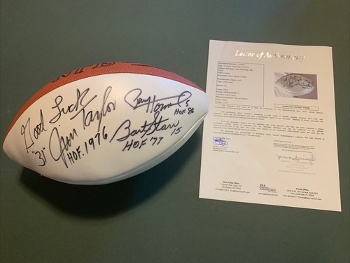 Paul Hornung Bart Starr Jim Taylor HOF Backfield Packers Signed Football JSA