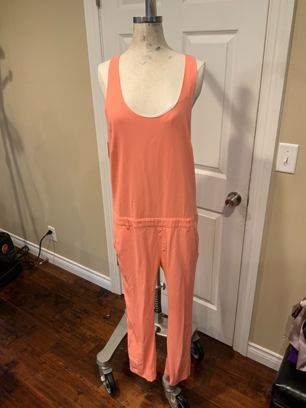 MSGM Coral Pink V-Neck Sleeveless Crisscross Jumpsuit, Size 10 (US), 44 (IT)