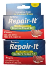 Dentemp REPAIR-It Denture Repair Kit 3 Repairs/Box ( 2 BOXES ) NEW LOOK!!  red