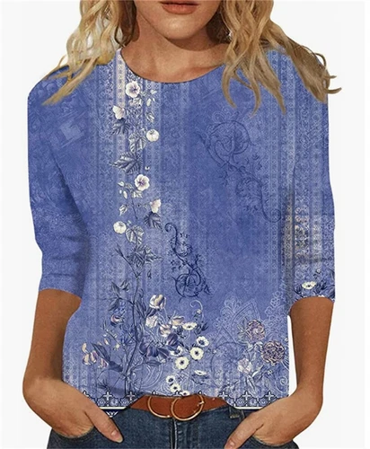 Top donna estivo etnico floreale slim carino top girocollo slim fit t-shirt UK - Foto 1 di 16