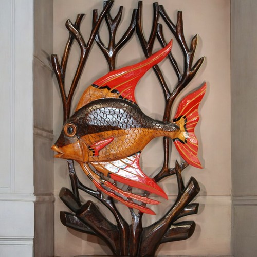 Fish Decor Wall Art Nautical Summer Sea Life Tropical Coral Reef HandCarved OOAK - Picture 2 of 8