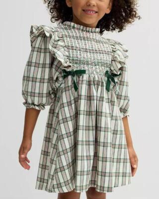 Macys Bonnie Jean Metallic Plaid Dress BONNIE JEAN Little Girl's Plaid  Pinafore Embroidered Smocking Dress NWT