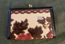 Vtg Wallet Change Purse Leather W/ Silk Needlepoint Design Colorful