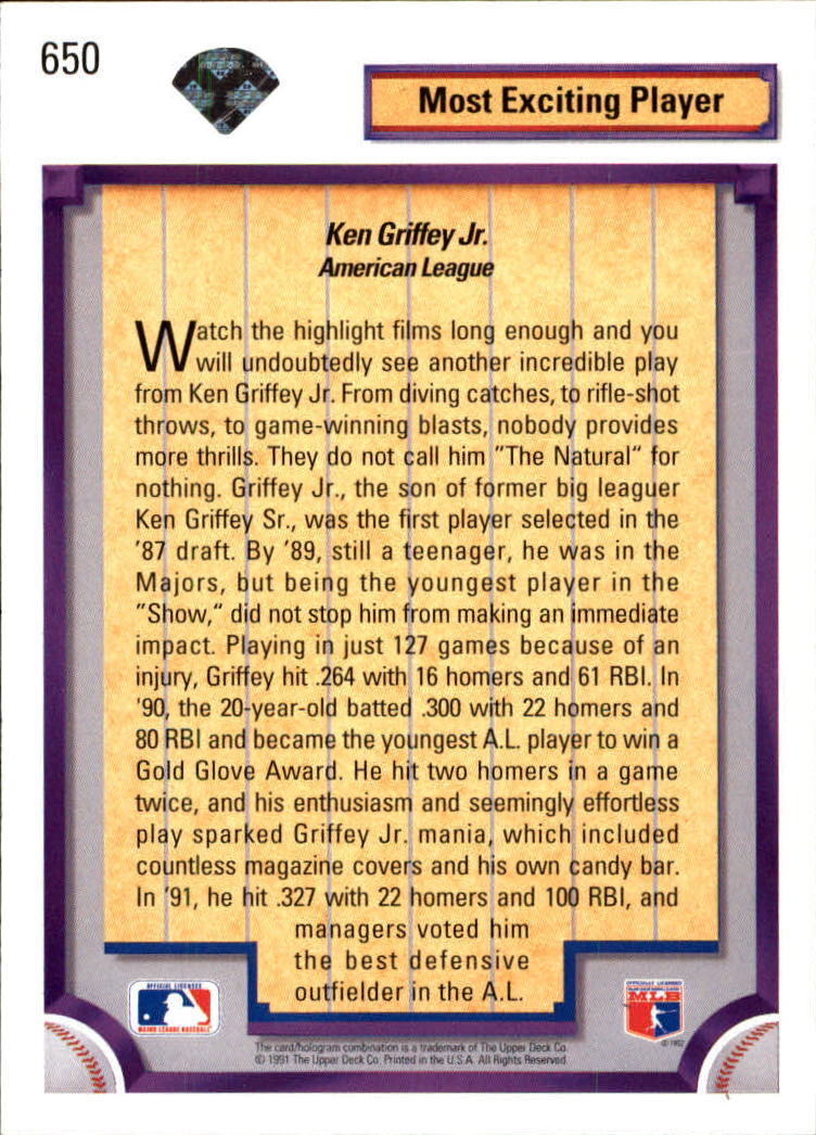 1992 Upper Deck #650 Ken Griffey Jr. DS - NM-MT | eBay