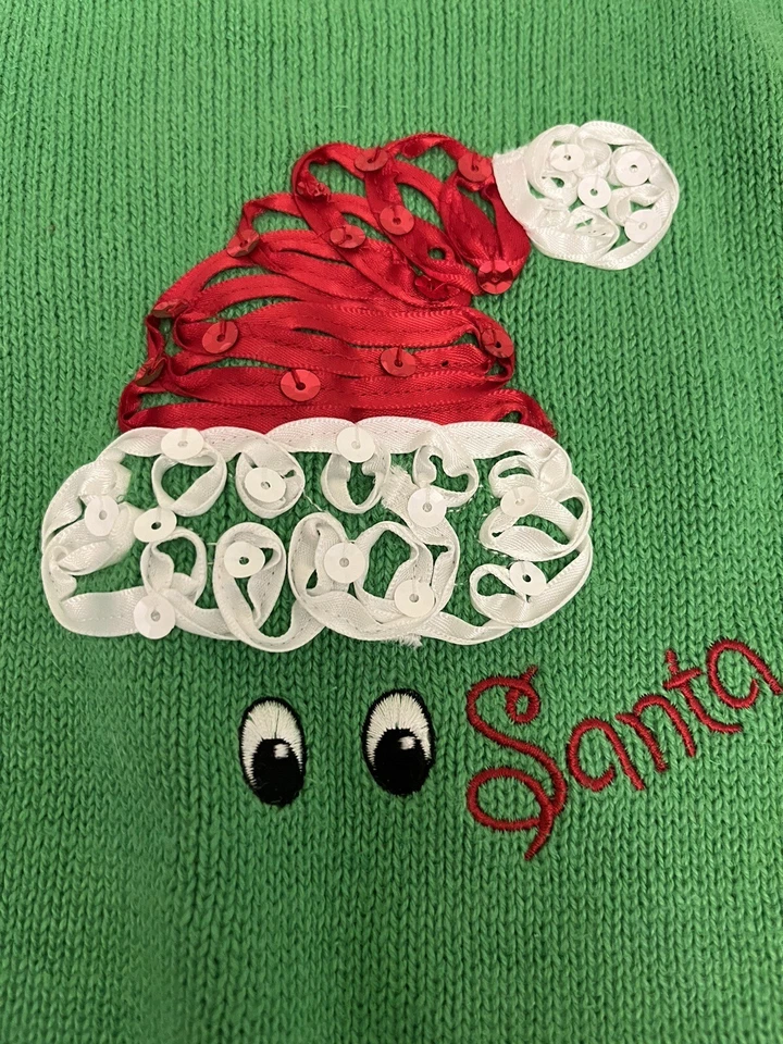 New Christmas Sweater Santa Claus Girls Sz 6 Green NWT Empress Ribbon Brand New - Image 3 of 4