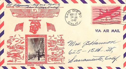 California San Diego 1942 machine 6c Transport Airmail United Staes Marine Cor