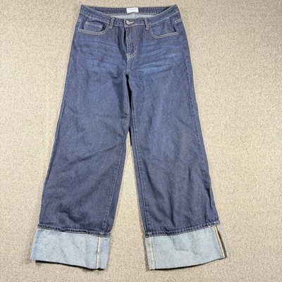 Gogo Jeans USA Womens Dark Wash Wide Leg Cuffed Denim Jeans High Rise 13/31