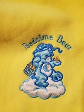 Care Bears BEDTIME BEAR Yellow Fleece Baby Blanket Blue Plaid Trim Vintage