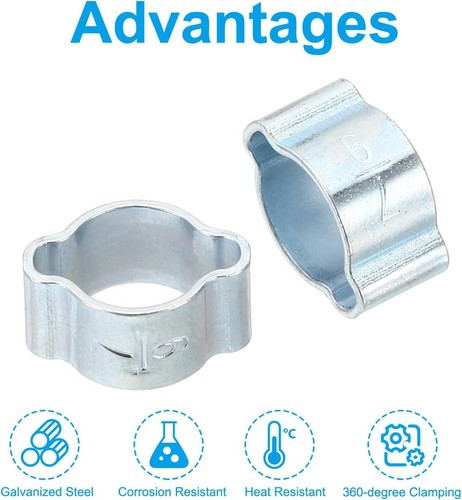Lot de 20 pinces à tuyau double oreille 7-9 mm, anneaux de sertissage à clip O en acier galvanisé pour - Photo 4/7