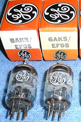2 NOS GE 6AK5 aka EF95 5654 Vacuum Tubes - Matched 1970's Audio Pentodes