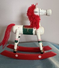 Vintage Classic Christmas Wooden Rocking Horse Red White Decor 6.5