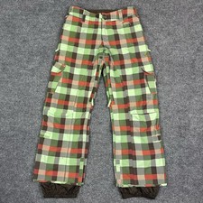 Burton Stow Cargo Snow Pants Womens S Green Tartan Plaid Ski Snowboard Lined