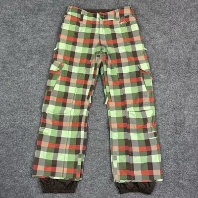 Burton Stow Cargo Snow Pants Womens S Green Tartan Plaid Ski