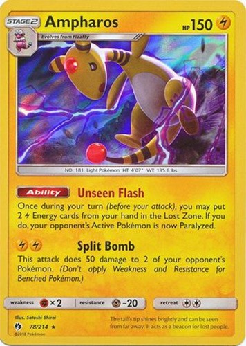 Pokemon Card - Lost Thunder 78/214 - AMPHAROS (holo-foil) - NM/Mint