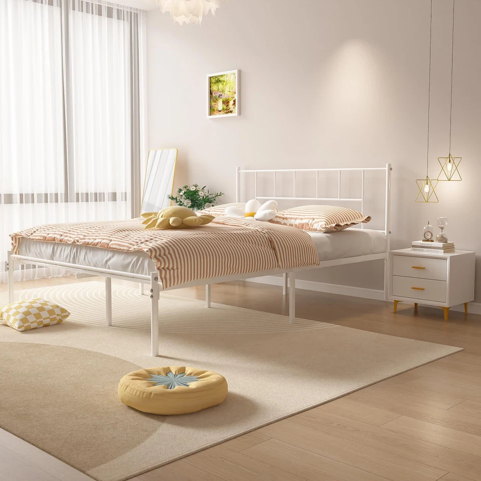 Marco de cama de plataforma de metal completo con cabecero, soporte de listones de acero de alta resistencia,... Foto 2 de 4