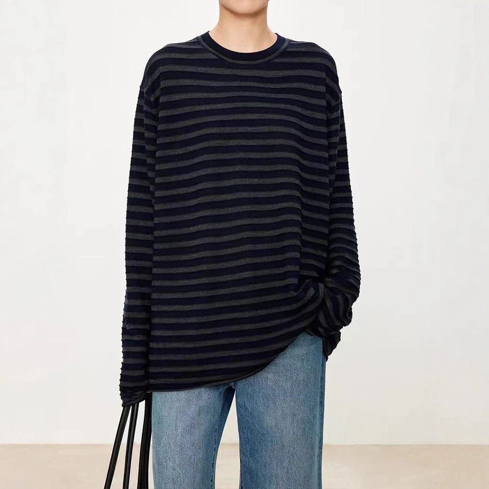 Suéter tejido mezclado de lana y algodón seda a rayas THE ROW para mujer Foto 2 de 4