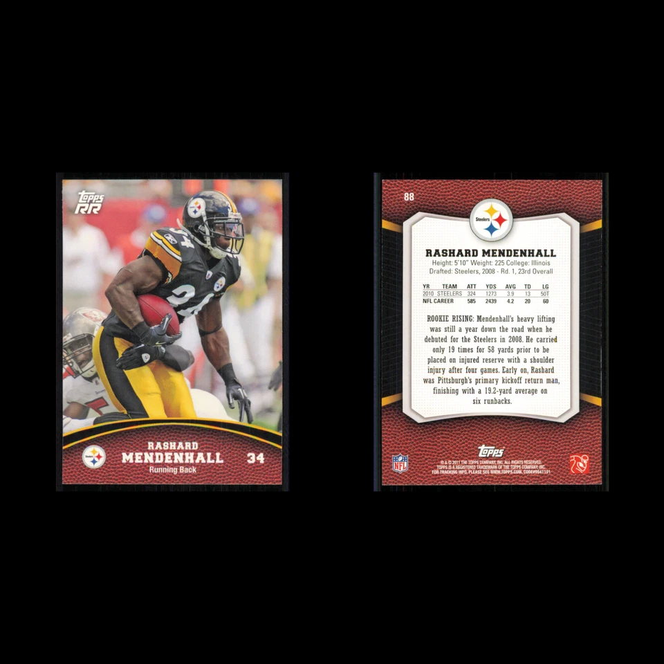 Rashard Mendenhall #88 2011 Topps Rising Rookies Pittsburgh Steelers Football NM - Image 3 of 3