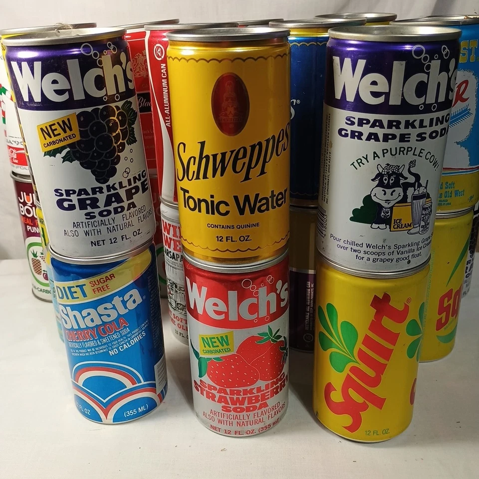 lot of 24 Vintage Soda Pop and Juice cans 21 Aluminum and 3 Cardboard and Alumin - Image 2 of 4