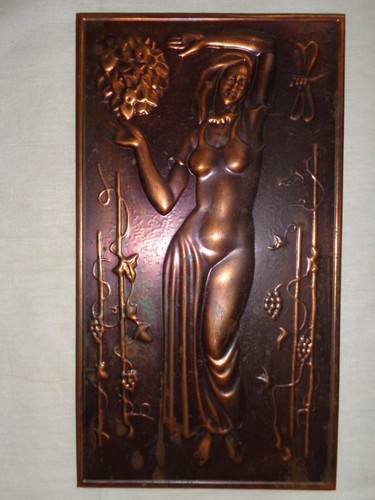 Hot Summer Goddess 1983 Vtg Metal Picture Nude Lady Girl Woman Flowers Painting - Picture 5 of 12