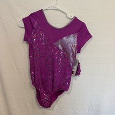 Danskin Now XL 14-16 Bodysuit Leotard Dance Gymnastics Purple Foil Dots