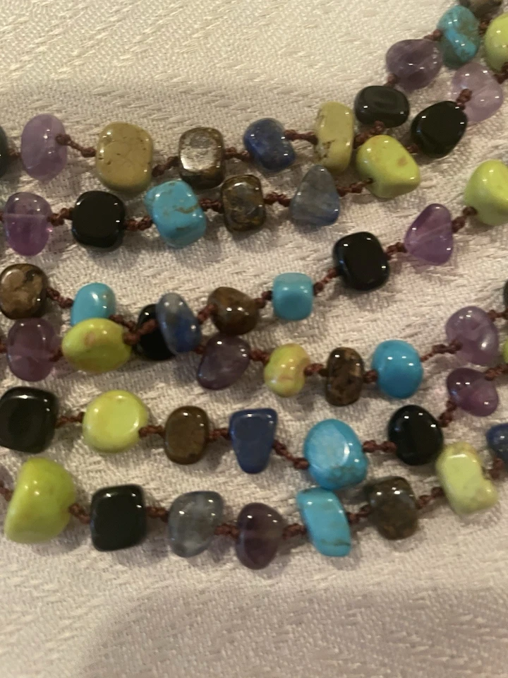 Collar llamativo de piedra con cuentas multi hilo turquesa y piedras preciosas 20"" Foto 2 de 4