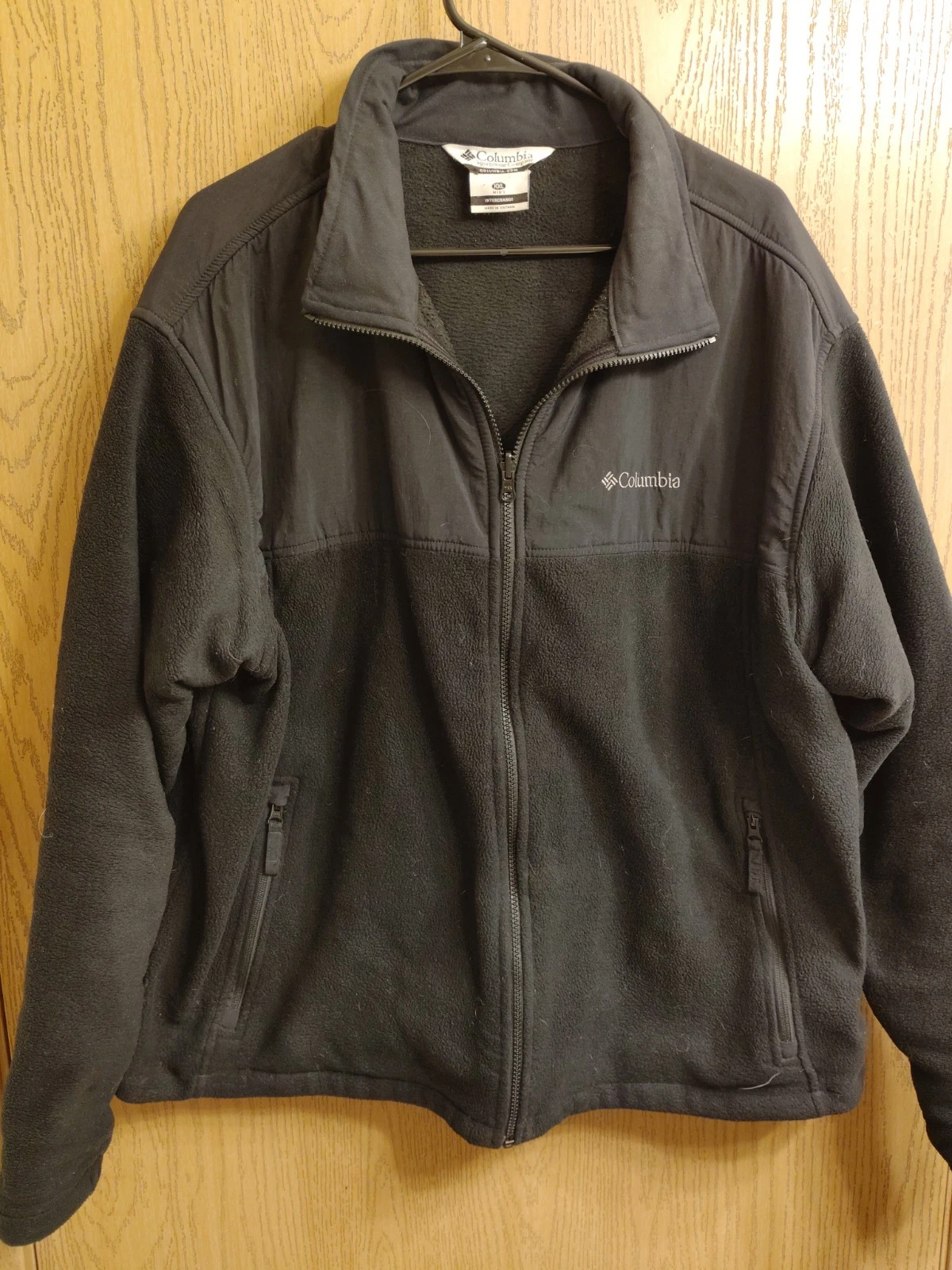 Columbia Black Jacket Zip Zipper Logo Stand-Up Collar Men's XXL Mid-Length