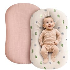 Organic Lounger Cover - 2 Pack Cotton Baby Standard, Babypink leaf
