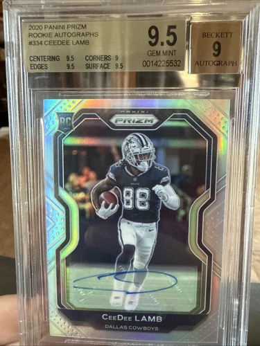 2020 Panini Prizm Rookie CeeDee Lamb #334 Silver Prizm Auto 9.5 GEM MINT BGS 9.5