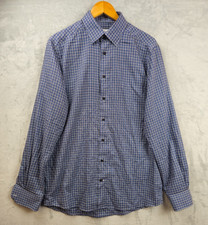Eton Contemporary Blue Gingham Plaid Dress Shirt Mens Large Lightweight Casual