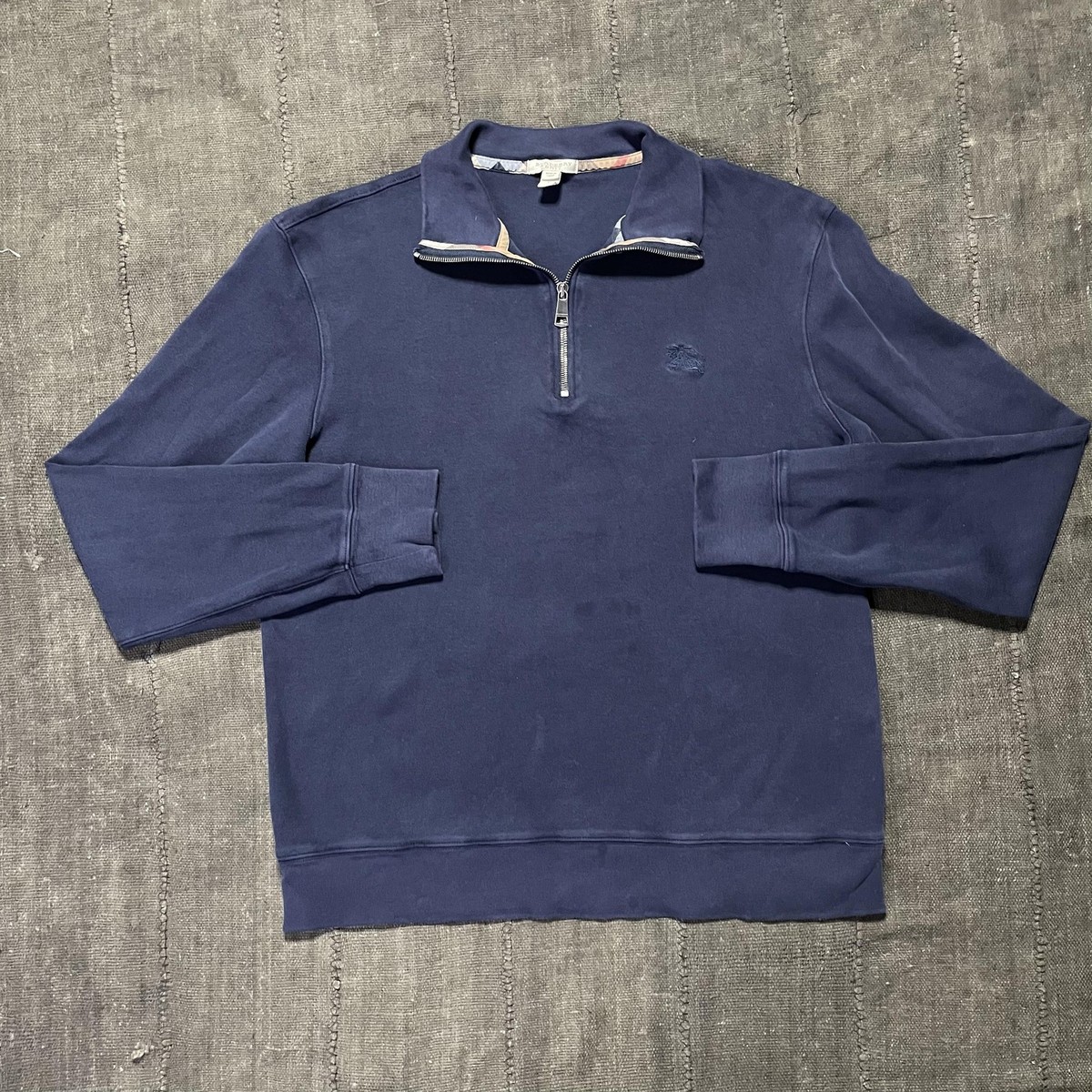 Burberry Brit Sweatshirt Mens Large Navy Blue Quarter Zip Pullover