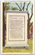 Vintage Concord Fight Tablet Postcard Tichnor Bros Linen 1775 Historic