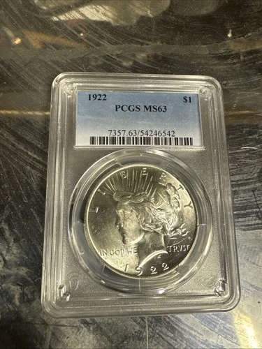 1922 Silver Peace Dollar Pcgs Ms63