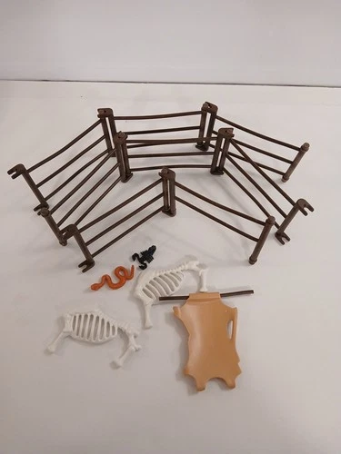 Vintage Playmobil Western Ranch Corral Brown FENCING Lot 8 panels pcs Farm 7182