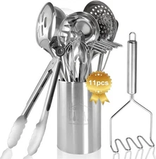 Cooking Utensils Set 11pcs - Stainless Steel Kitchen Utensils Set with Holder...