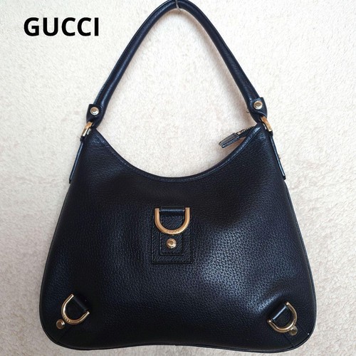 GUCCI Abby Leather Shoulder Hand bag Zip Vintage GG Black Used Women From Japa