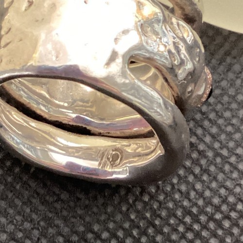 Sterling Silver Hammered Handmade Designer Black Onyx Brutalist Ring 8.25 Signed - Picture 12 of 13