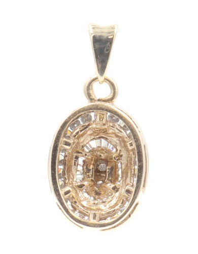 10KT Yellow Gold 0.60 ctw Round and Baguette Diamond Double Halo Oval Pendant - Picture 9 of 17