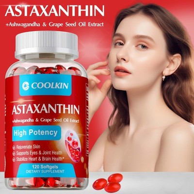 Astaxanthin 120pcs- Grape Seed Oil - for Skin, Eyes & Joint Health, Anti-aging
