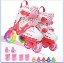 Kids Quad Roller Skates 3-Point Balance Roller Shoes For Beginners XS Cute Pink