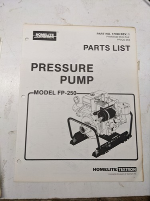#ad HOMELITE PARTS LIST BOOK MANUAL CATALOG PRESSURE PUMP FP 250 $10.80
