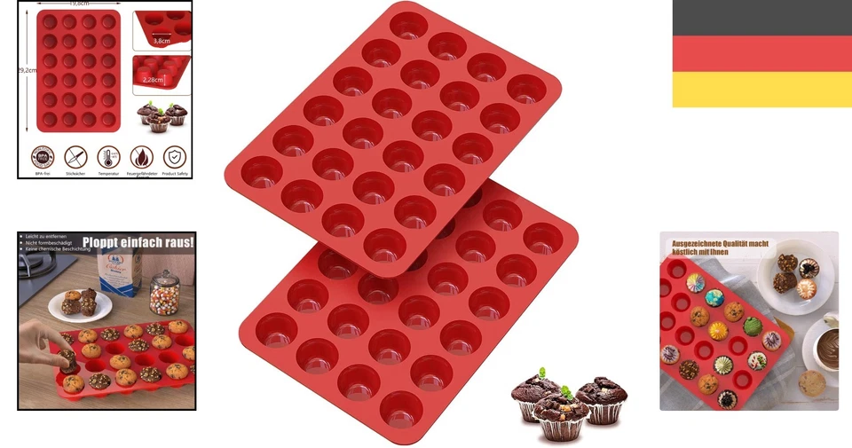 Mini Muffinform Silikon 24er Backform Rot Küchenzubehör - Bild 2 von 4