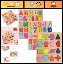 3-Pack Wooden Alphabet  Number Shape Puzzles for Toddlers, Montessori Learning