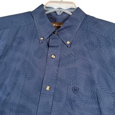 Ariat Men's Blue Tropical Leaf Print Short Sleeve Button Up Shirt Large